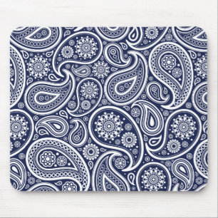 White Retro Paisley Pattern Design on dark blue Muismat