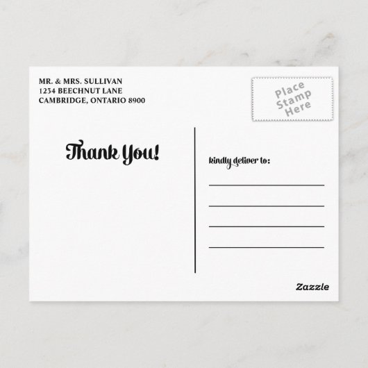 White Retro Script Weddenschap Bedankt Briefkaart (Achterkant)