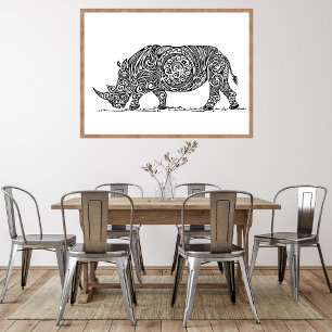 White Rhino Design Black Poster