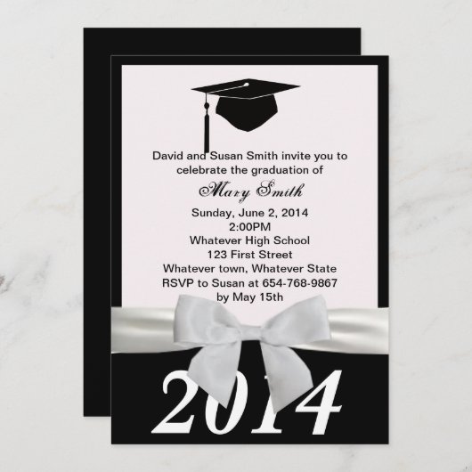 White Ribbon Afstuderen Invitation Kaart (Voorkant / Achterkant)