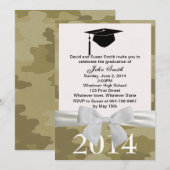 White Ribbon and Camouflage Afstuderen Invitation Kaart (Voorkant / Achterkant)