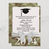 White Ribbon and Camouflage Afstuderen Invitation Kaart (Voorkant / Achterkant)
