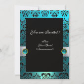 WHITE RIBBON AQUA BLUE BLACK DAMASK MONOGRAM KAART (Achterkant)