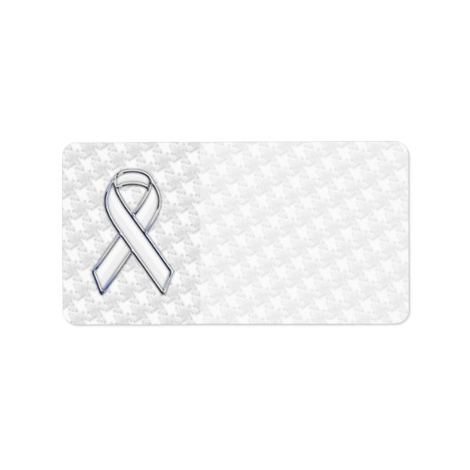 White Ribbon Awareness Applique op Houndstooth Etiket (Voorkant)