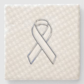 White Ribbon Awareness Applique op Houndstooth Stenen Onderzetter (Voorkant)