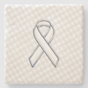 White Ribbon Awareness Applique op Houndstooth Stenen Onderzetter