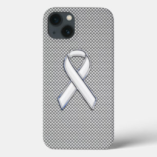 White Ribbon Awareness Carbon Fibre Print iPhone 13 Hoesje