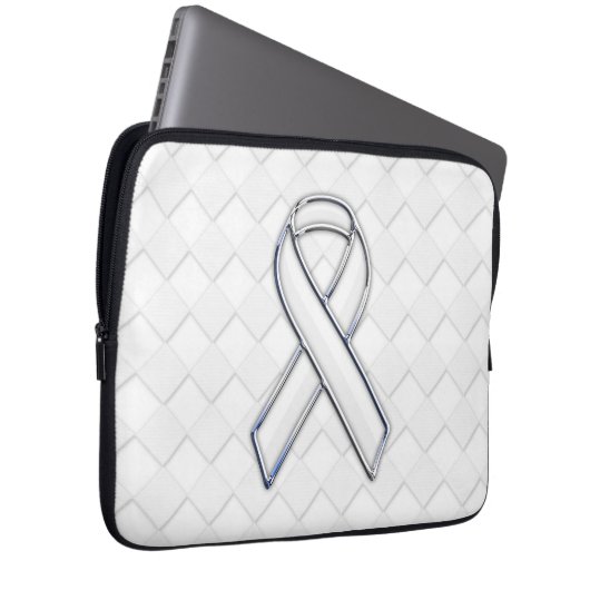 White Ribbon Awareness Checker Style Laptop Sleeve (Voorkant Rechts)