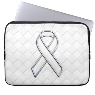 White Ribbon Awareness Checker Style Laptop Sleeve