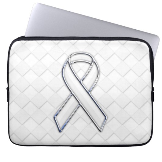White Ribbon Awareness Checker Style Laptop Sleeve (Voorkant)