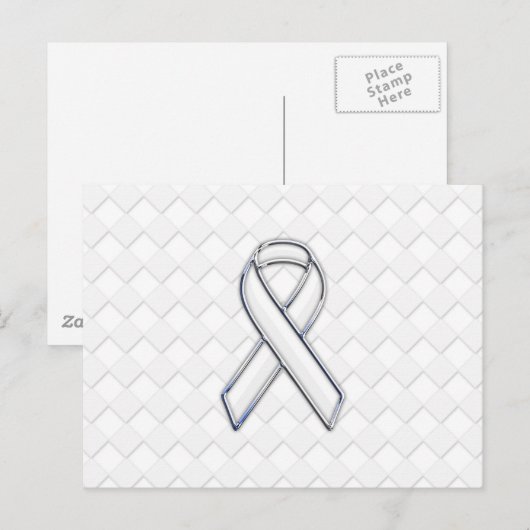 White Ribbon Awareness on Checkers Print Briefkaart (Voorkant / Achterkant)