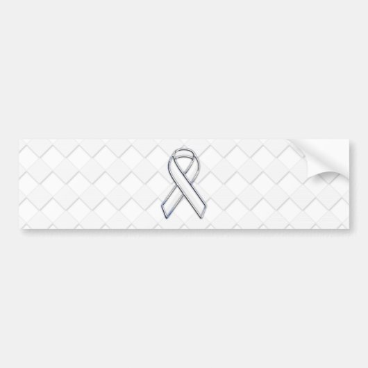 White Ribbon Awareness on Checkers Print Bumpersticker (Voorkant)
