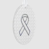White Ribbon Awareness on Checkers Print Ornament (voorkant)
