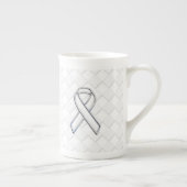 White Ribbon Awareness on Checkers Print Porselein Kop (Rechts)
