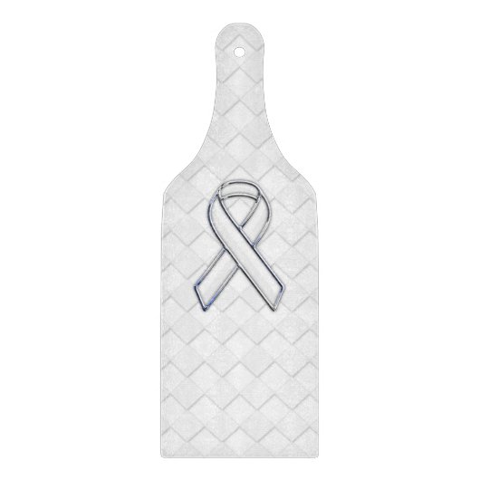 White Ribbon Awareness on Checkers Print Snijplank (Voorkant)
