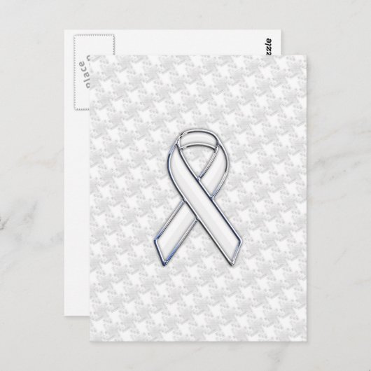 White Ribbon Awareness on Houndstooth Print Briefkaart (Voorkant / Achterkant)