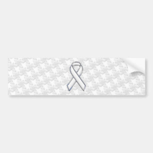 White Ribbon Awareness on Houndstooth Print Bumpersticker