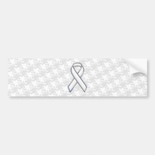 White Ribbon Awareness on Houndstooth Print Bumpersticker (Voorkant)