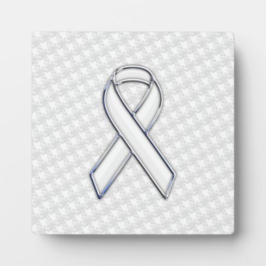 White Ribbon Awareness on Houndstooth Print Fotoplaat (Voorkant)