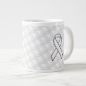 White Ribbon Awareness on Houndstooth Print Grote Koffiekop (Voorkant rechts)