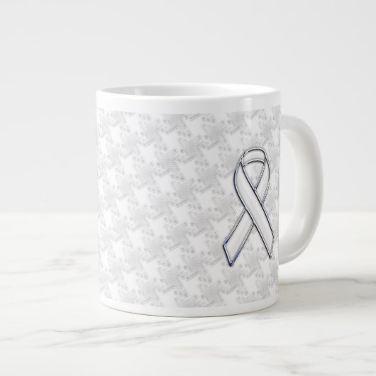 White Ribbon Awareness on Houndstooth Print Grote Koffiekop (Voorkant rechts)