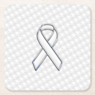 White Ribbon Awareness on Houndstooth Print Kartonnen Onderzetters