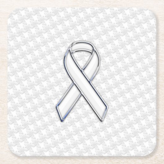 White Ribbon Awareness on Houndstooth Print Kartonnen Onderzetters (Voorkant)
