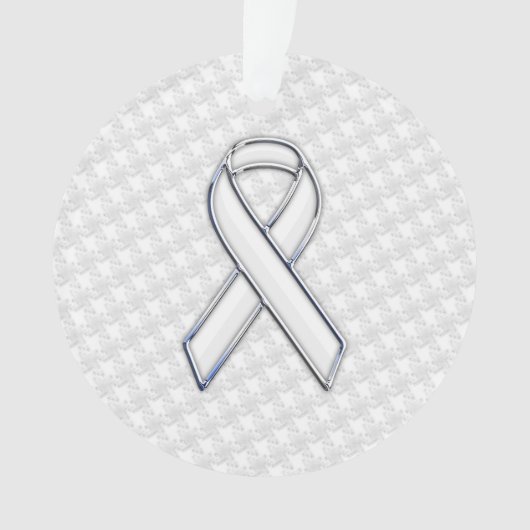 White Ribbon Awareness on Houndstooth Print Ornament (voorkant)