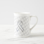 White Ribbon Awareness on Houndstooth Print Porselein Kop (Rechts)