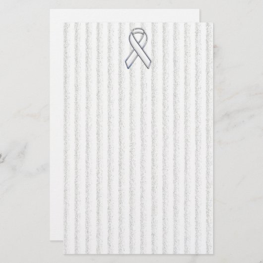 White Ribbon Awareness on Vertical Stripes Briefpapier (Voorkant / Achterkant)