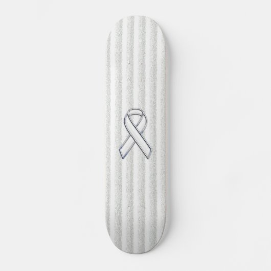 White Ribbon Awareness on Vertical Stripes Persoonlijk Skateboard (Voorkant)