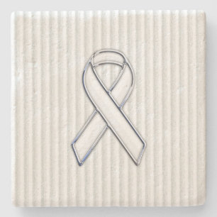 White Ribbon Awareness on Vertical Stripes Stenen Onderzetter