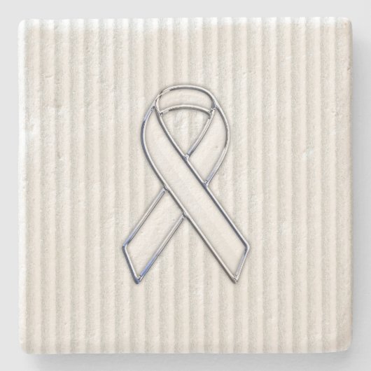 White Ribbon Awareness on Vertical Stripes Stenen Onderzetter (Voorkant)