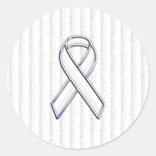 White Ribbon Awareness Stripes Ronde Sticker (Voorkant)