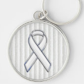 White Ribbon Awareness Stripes Sleutelhanger (Voorkant)