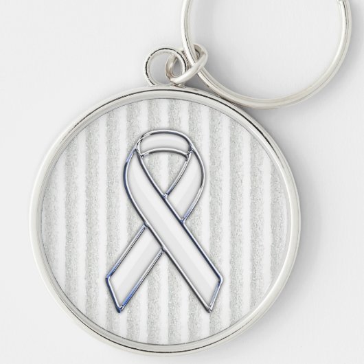 White Ribbon Awareness Stripes Sleutelhanger (Voorkant)