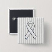 White Ribbon Awareness Stripes Vierkante Button 5,1 Cm (Voorkant /achterkant)