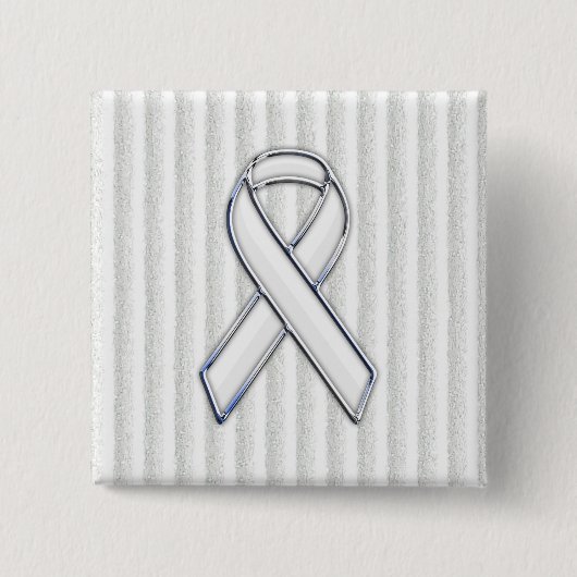 White Ribbon Awareness Stripes Vierkante Button 5,1 Cm (Voorkant)