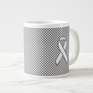 White Ribbon Awareness White Carbon Fibre Print Grote Koffiekop