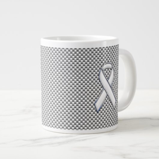 White Ribbon Awareness White Carbon Fibre Print Grote Koffiekop (Voorkant rechts)