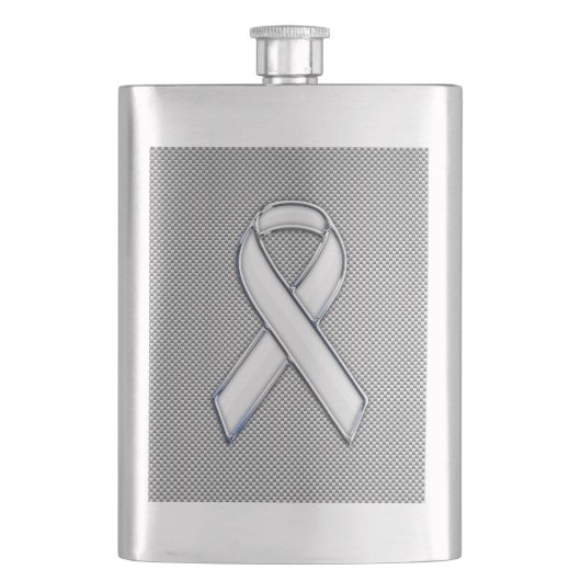 White Ribbon Awareness White Carbon Fibre Print Heupfles (Voorkant)