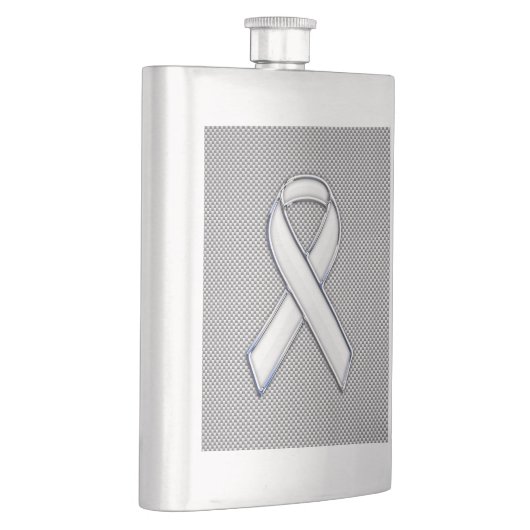 White Ribbon Awareness White Carbon Fibre Print Heupfles (Rechts)