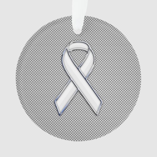 White Ribbon Awareness White Carbon Fibre Print Ornament (voorkant)