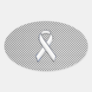 White Ribbon Awareness White Carbon Fibre Print Ovale Sticker