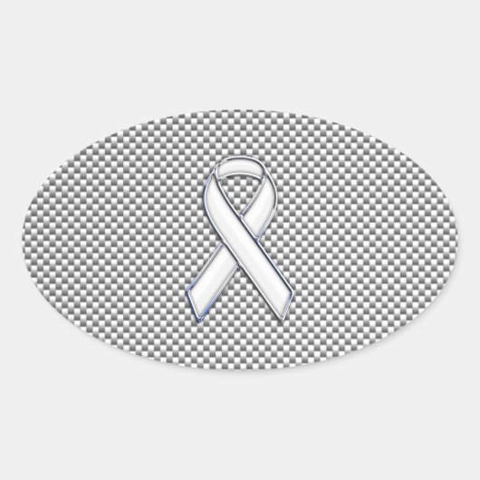White Ribbon Awareness White Carbon Fibre Print Ovale Sticker (Voorkant)