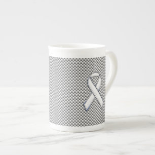 White Ribbon Awareness White Carbon Fibre Print Porselein Kop