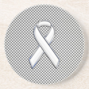 White Ribbon Awareness White Carbon Fibre Print Zandsteen Onderzetter