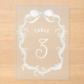 White Ribbon Baby's Breath Acrylic Table Number Acryl Uitnodigingen (Voorkant)
