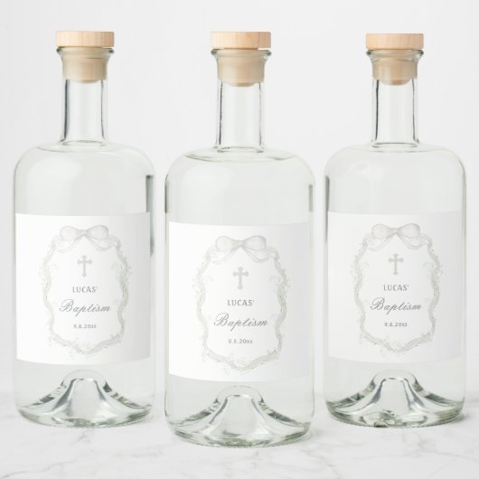 White Ribbon Baby's Breath Baptism Likeurfles Etiket (Flessen)