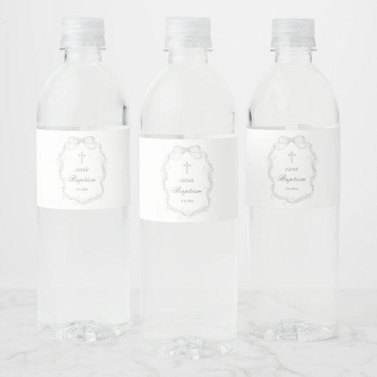 White Ribbon Baby's Breath Baptism Waterfles Etiket (Flessen)
